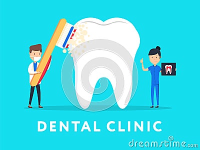 Dental clinic concept design for web banners, infographics. Stomatology dentist at work. Flat style vector illustration. Vector Illustration