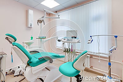 Dental clinic interior design with several working boxes and tools equipment Stock Photo