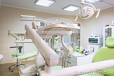 Dental clinic interior with modern dentistry equipment. Dental office Stock Photo