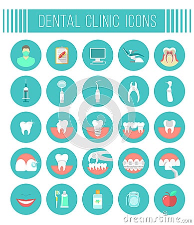 Dental clinic services flat icons Vector Illustration