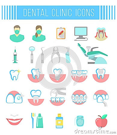 Dental clinic services flat icons on white Vector Illustration