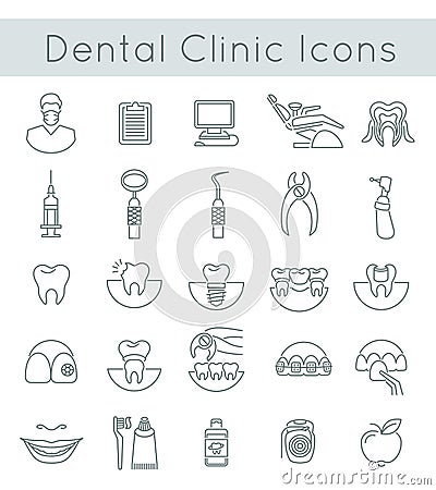 Dental clinic services flat thin line icons Vector Illustration