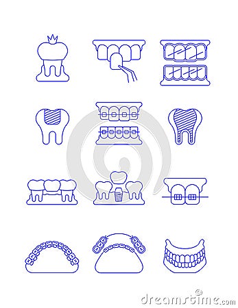 Dental clinic surgery services thin line icons Vector Illustration