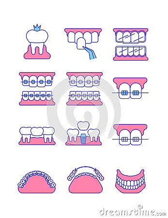 Dental clinic surgery services thin line icons Vector Illustration