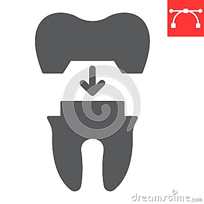 Dental crown glyph icon, dental and stomatolgy, tooth crown sign vector graphics, editable stroke solid icon, eps 10. Vector Illustration