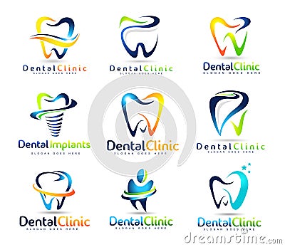 Dental Dentist Logo Set Vector Illustration