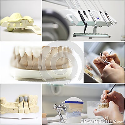 Dental dentist objects collage Stock Photo