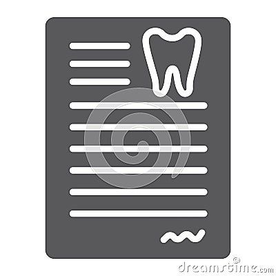 Dental document glyph icon, dentist and paper, dental card sign, vector graphics, a solid pattern on a white background. Vector Illustration