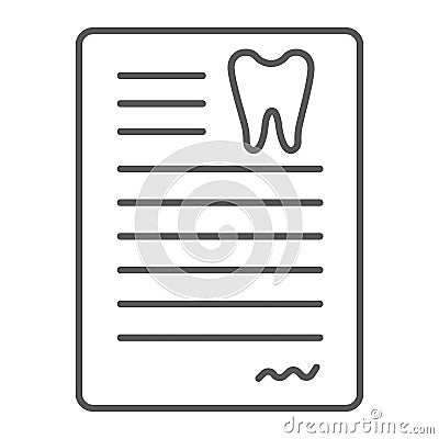 Dental document thin line icon, dentist and paper, dental card sign, vector graphics, a linear pattern on a white Vector Illustration