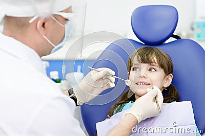 Dental examining being given to girl by dentist Stock Photo