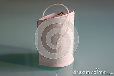 Dental floss on the transparent table closeup, dental care - Image Stock Photo