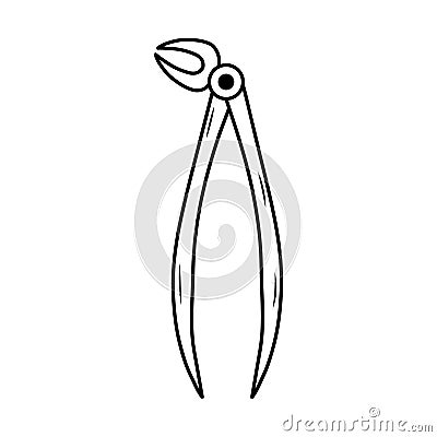 Dental forceps. Linear doodle icon. Dental care, stomatology Vector Illustration