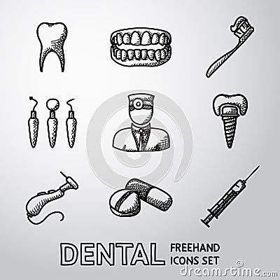 Dental handdrawn icons set. vector Vector Illustration