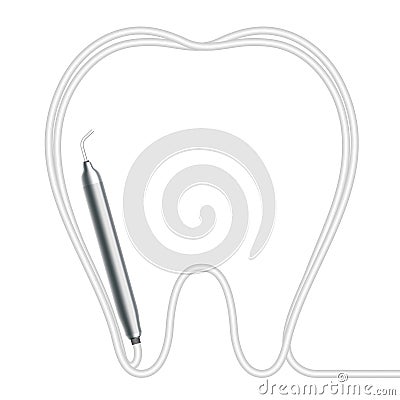 Dental handpieces instrument and tooth shape frame made from cable, illustration 3D virtual Vector Illustration