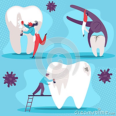 Dental Health Set. Cleaning Oral Cavity, Treatment Vector Illustration