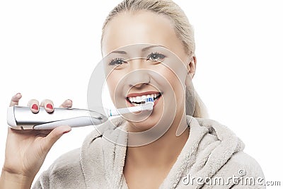 Dental Hygiene Concept:Caucasian Woman Brushing Her Teeth With M Stock Photo