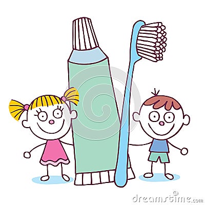 Dental Hygiene kids with toothbrush and toothpaste Vector Illustration