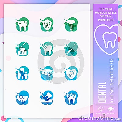 Dental icon set vector with negative on colorful concept. Dental clinic icon for website element, app, UI, infographic, print Vector Illustration