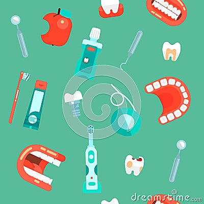 Dental Icons set vector dentist tools dentistry and orthodontics stomatology equipment toothbrush and toothpaste. Teeth Vector Illustration