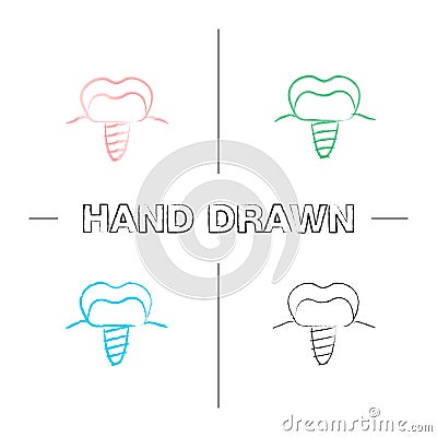 Dental implant hand drawn icons set Vector Illustration