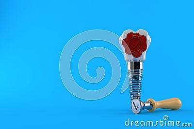 Dental implant with wax seal stamp Cartoon Illustration