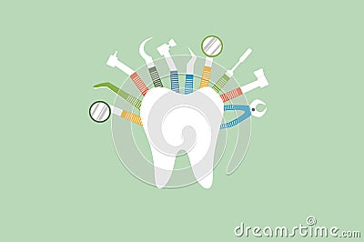 Dental instrument and tooth shape - cartoon vector flat style Vector Illustration