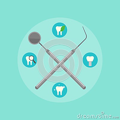 Dental instruments crosswise on color background Vector Illustration