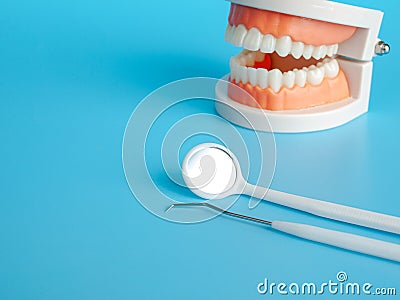 Dental instruments for dental examination, probe, mirror, prevention of dental caries, periodontal diseases, selective Stock Photo