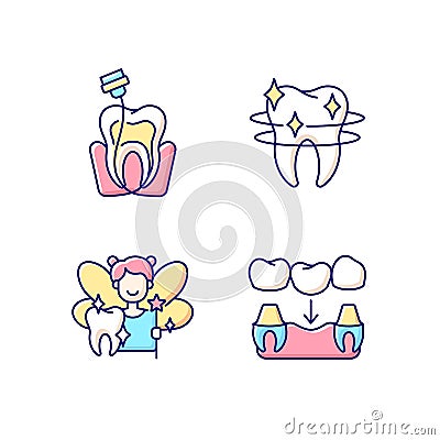 Dental Instruments RGB color icons set Vector Illustration