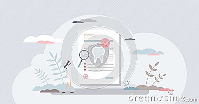 Dental insurance for tooth procedure bill cost coverage tiny person concept Vector Illustration