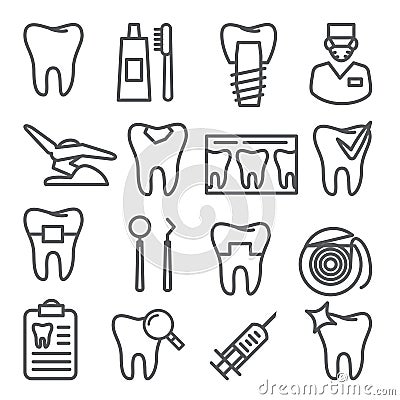 Dental line icons set on white background Vector Illustration