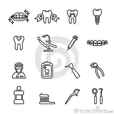 Dental and medical icon set. Line Style stock vector. Vector Illustration