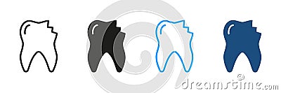 Dental Medical Problem, Chipped Tooth Pictogram. Damaged Enamel Sign. Dentistry Black and Color Symbol Collection Vector Illustration