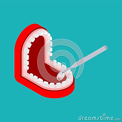 Dental mirror in mouth open. Dentist treatment. Dentistry Vector Vector Illustration