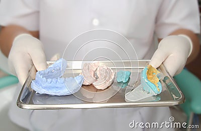 Dental models and dental imprint, silicone material Stock Photo