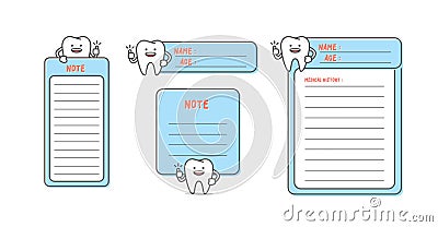 Dental note pad & medical history vector on blue background. Den Vector Illustration