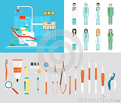 Dental office set dentists instruments Vector Illustration