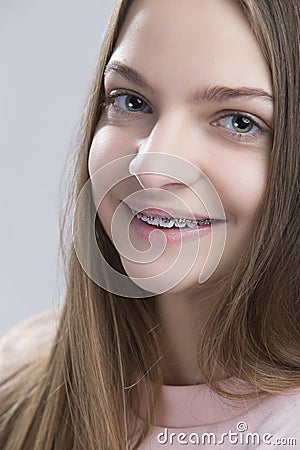 Dental and Oralcare Concepts. Closeup Portrait of Teenage Female Stock Photo