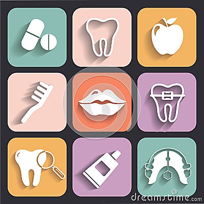 Dental and Orthodontics Flat Icons Set Vector Illustration