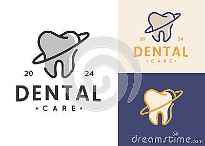 dental planet icon symbol logo vector outline illustration design Cartoon Illustration