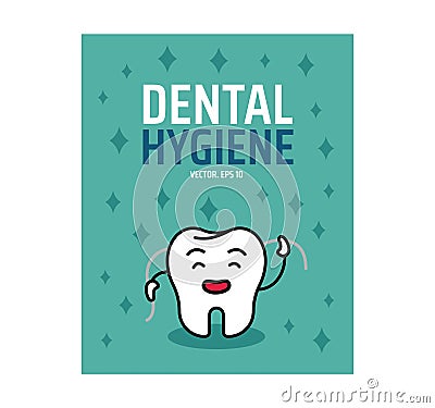 Dental poster. Cartoon dentist character with happy smile face. Tooth health care. Medical children icon. Stomatology Vector Illustration