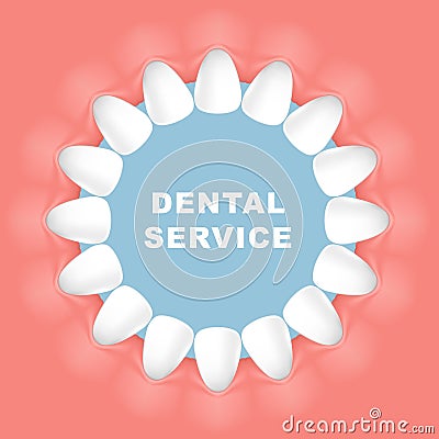 Dental poster - round frame, row of teeth Vector Illustration