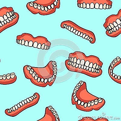 Dental prosthesis pattern on blue background. Vector Illustration