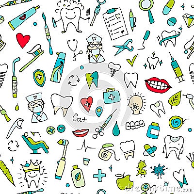 Dental seamless pattern, sketch for your design Vector Illustration