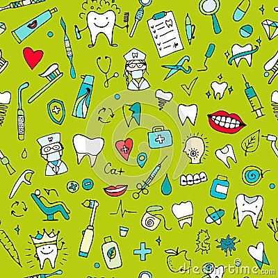 Dental seamless pattern, sketch for your design Vector Illustration