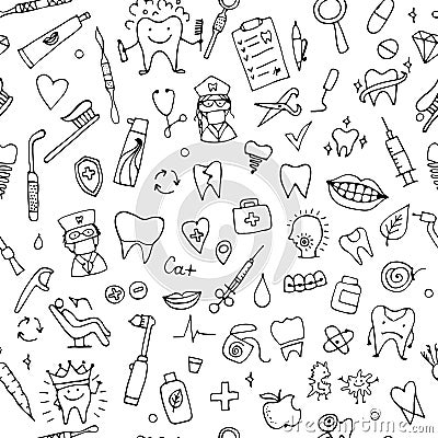 Dental seamless pattern, sketch for your design Vector Illustration