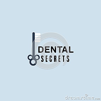 Dental secrets logo with toothbrush forming key symbol for dentist stomatology Vector Illustration