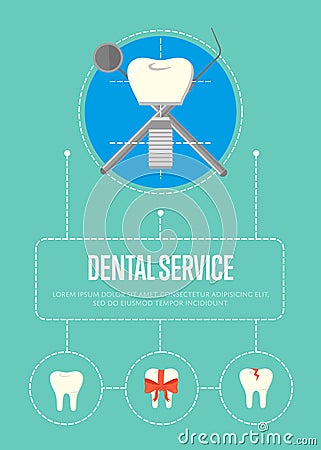 Dental service banner with tooth implant Cartoon Illustration