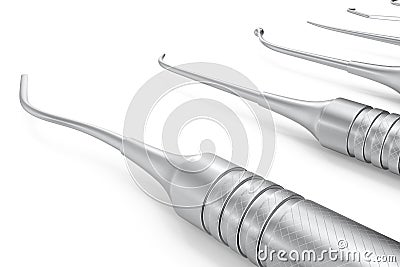 Dental set, mirror, probe, isolated on white background. 3D rendering Stock Photo