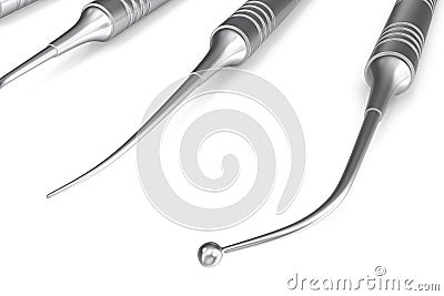 Dental set, mirror, probe, isolated on white background. 3D rendering Stock Photo